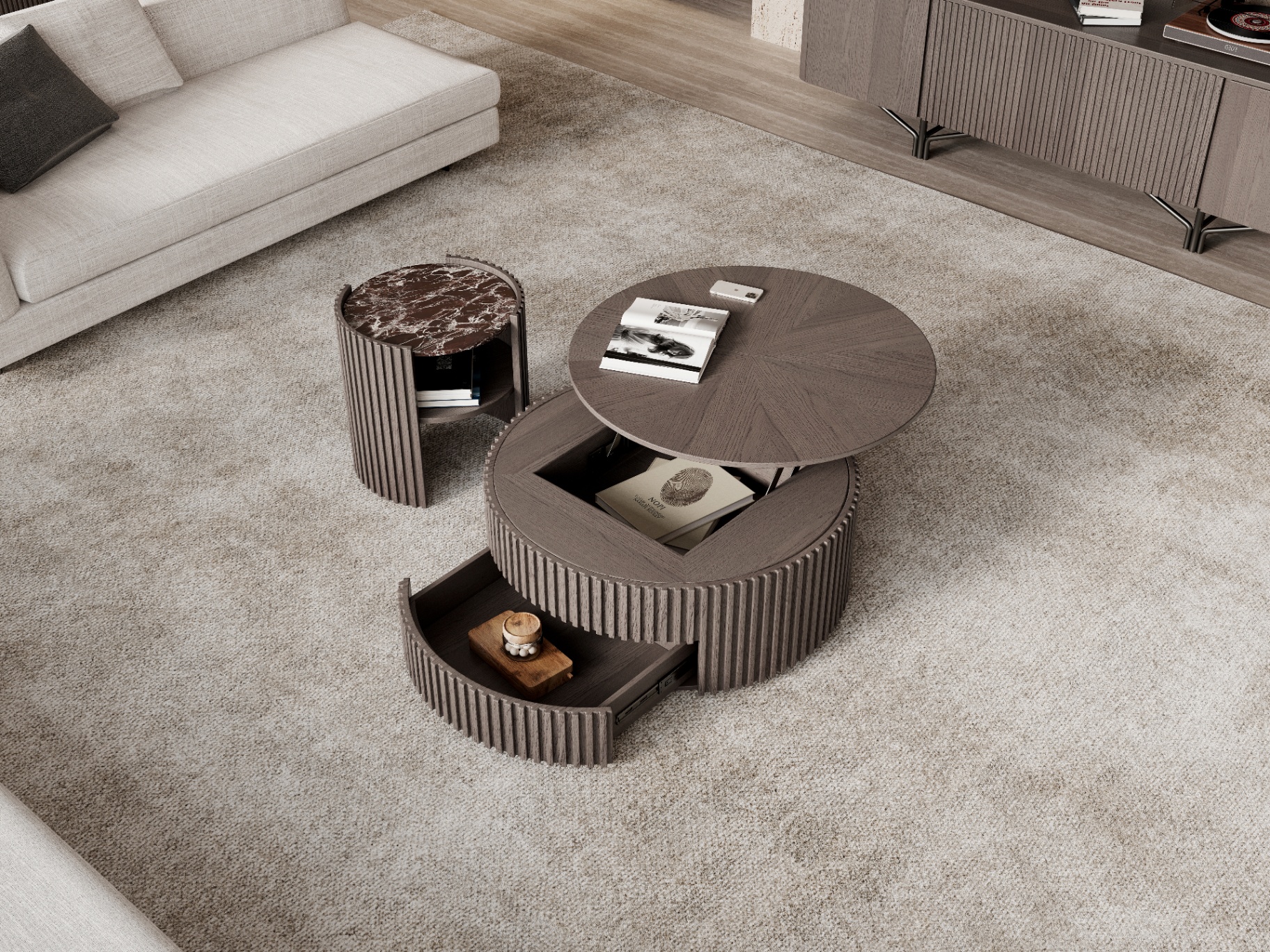 Fluted lift-top coffee set