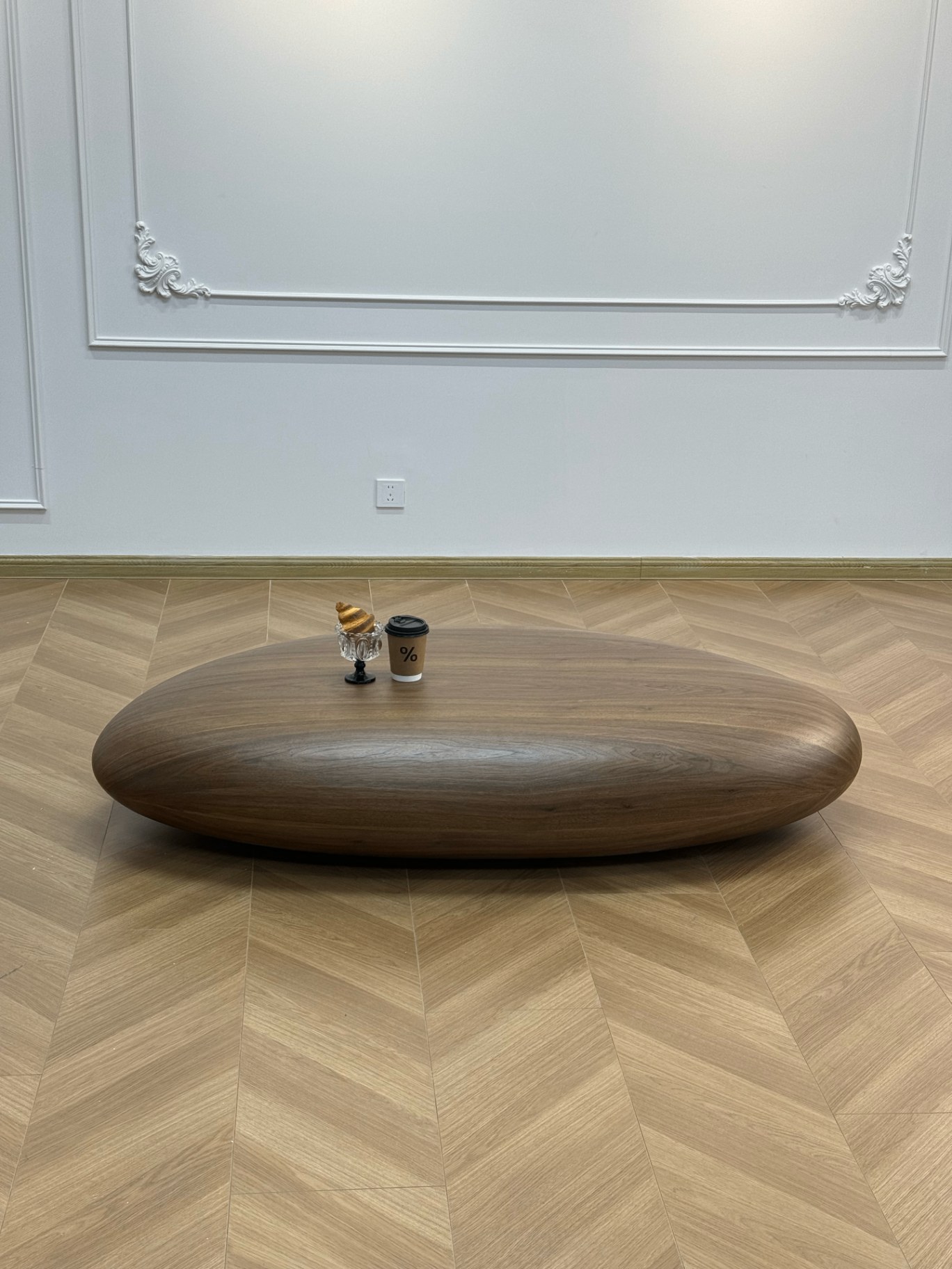 Walnut pebble coffee table view 2