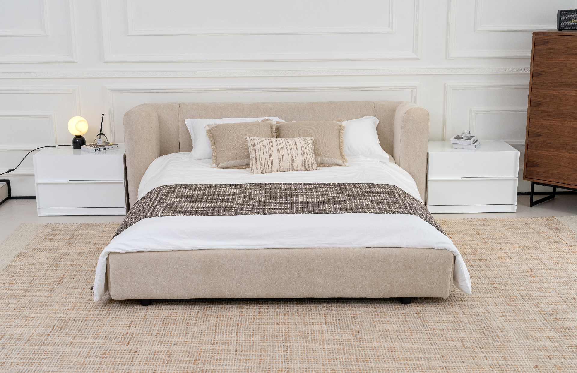Bolster-arm upholstered bed