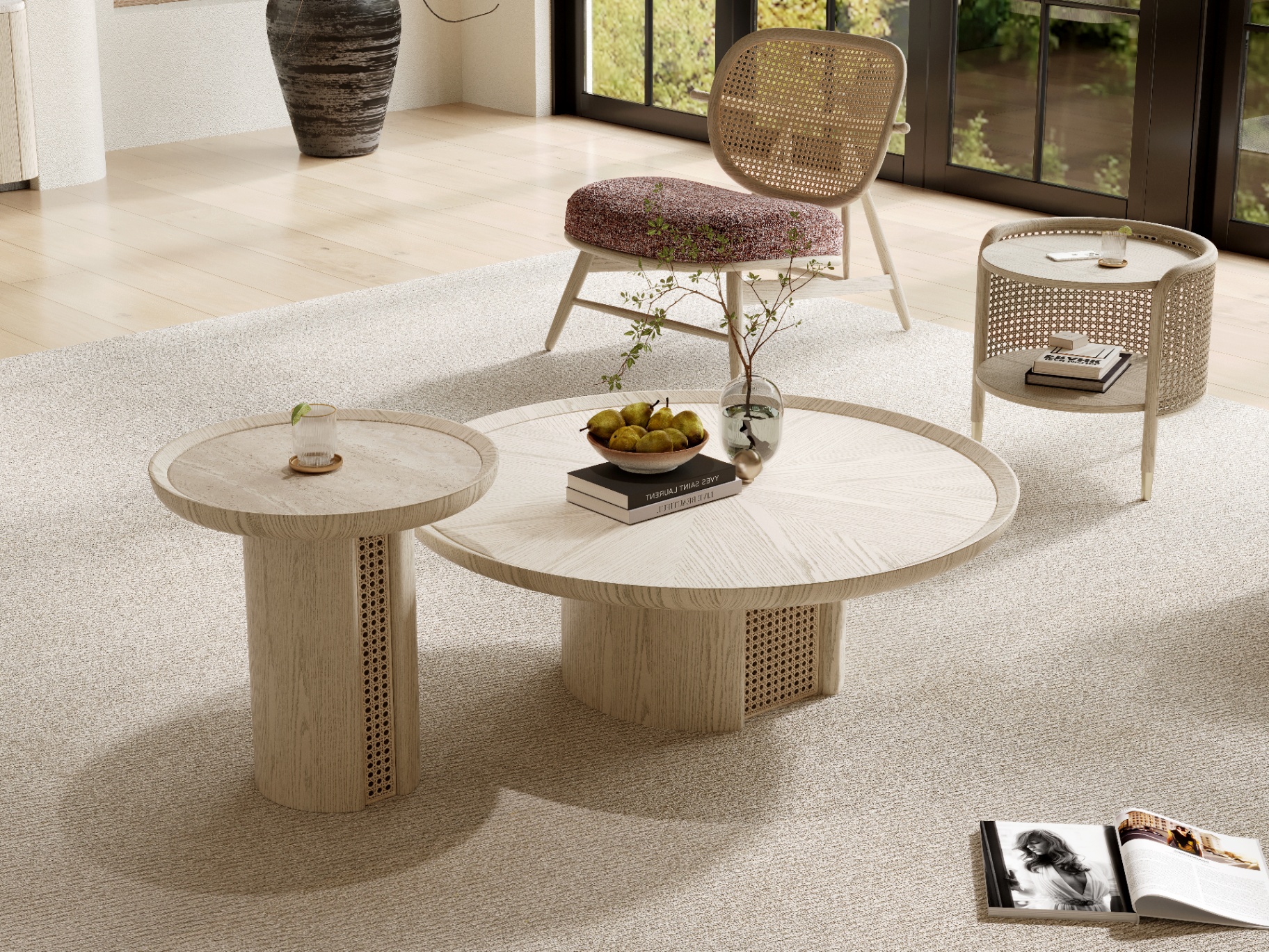 Cane pedestal coffee set